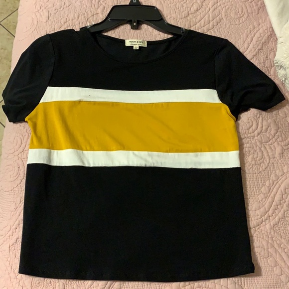 Black crop top with yellow and white stripes - Picture 1 of 2